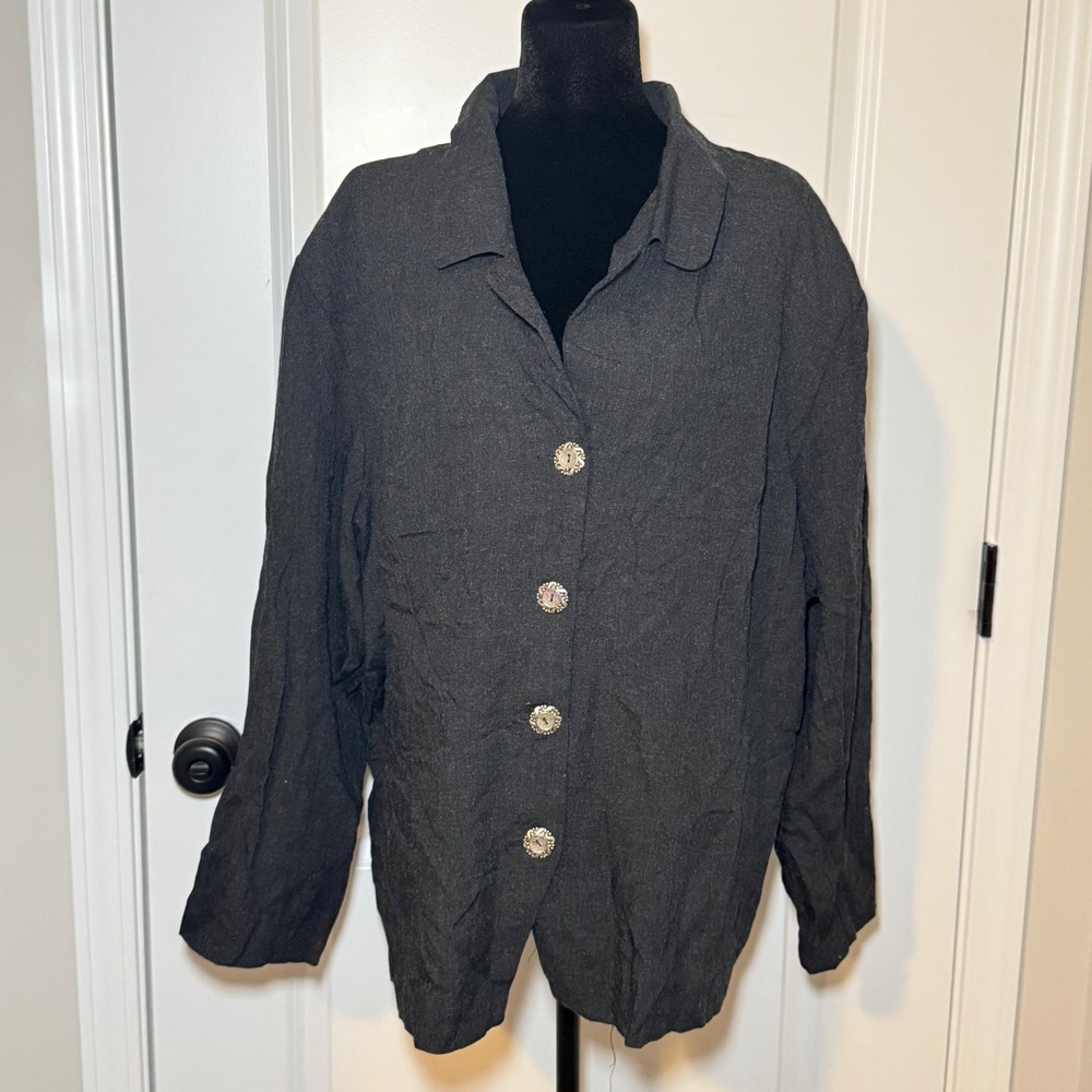 Vintage Diana Marco Gray Button Front Jacket Size 24 80s Minimalist Casual